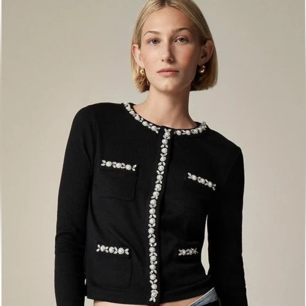 J crew Vintage Rib Lady Jacket with Jewel Trim